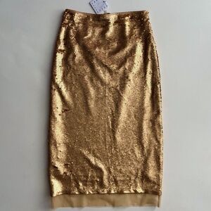 Le' AL.X Nwt Gold Sequin A-Line Mesh Trim Midi Coordinating Skirt 8
